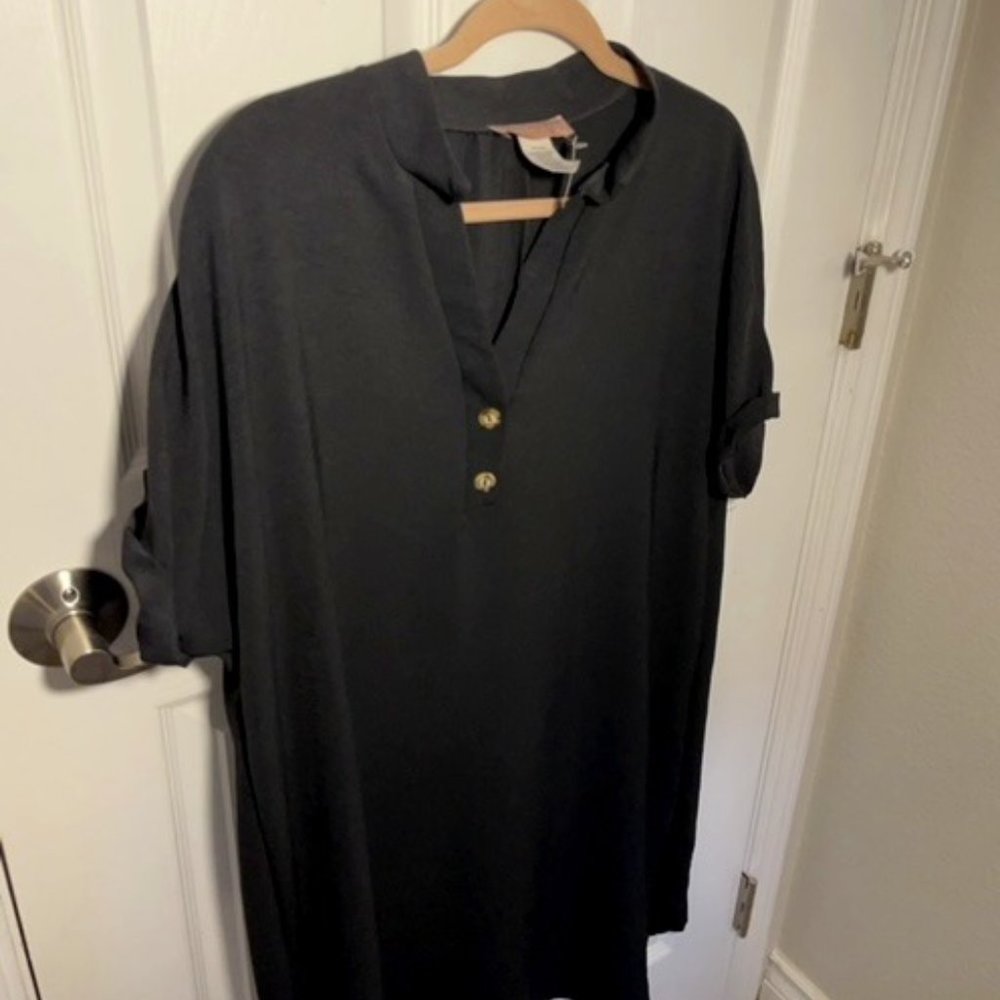Women's Button V-neck T-shirt Dress or Tunic